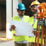 Team of construction engineers working on building site